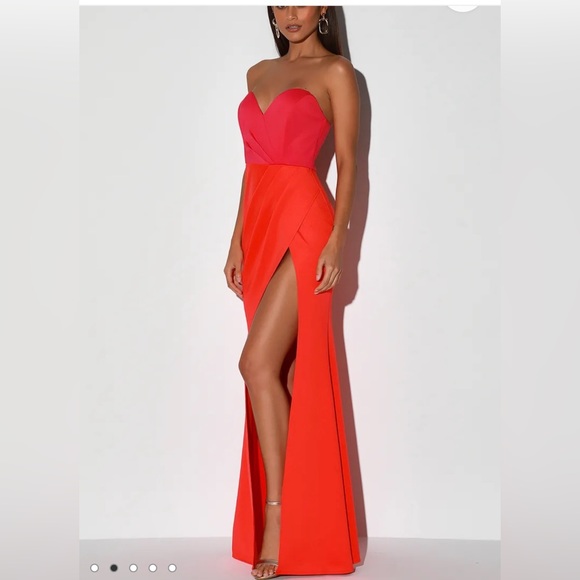 COPY - Lulus strapless two tone gown with slit - Picture 2 of 4